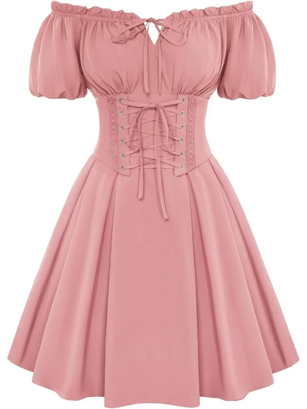 Scarlet Darkness Women Dusty Pink Corset Midi Off Shoulder Fairy Dresses - Picture 1 of 6